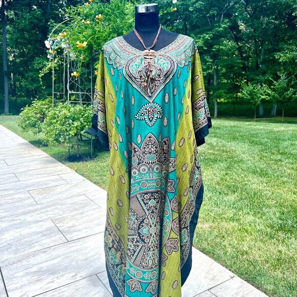 NWT Sante Beautiful Long Lightweight Kaftan Dress One Size - Picture 3 of 10